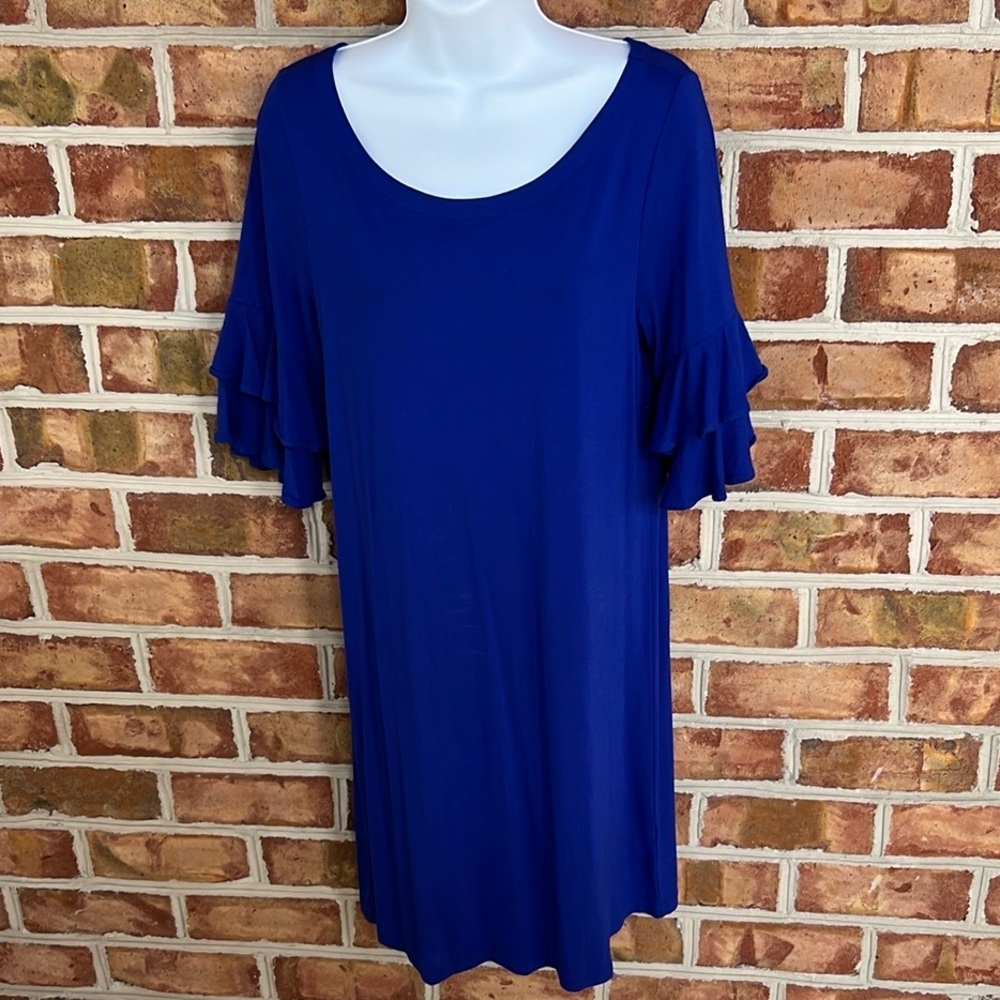 Lilly Pulitzer Lula Rayon Stretch Blue dress with ruffle sleeves Size Medium